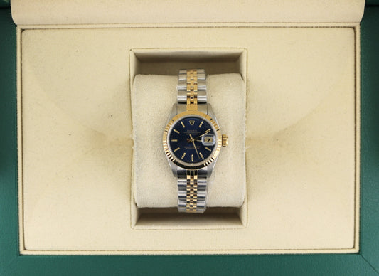 1988 Rolex Ladies Datejust 69173 Blue Dial TT 18kt Jubilee No Papers 26mm