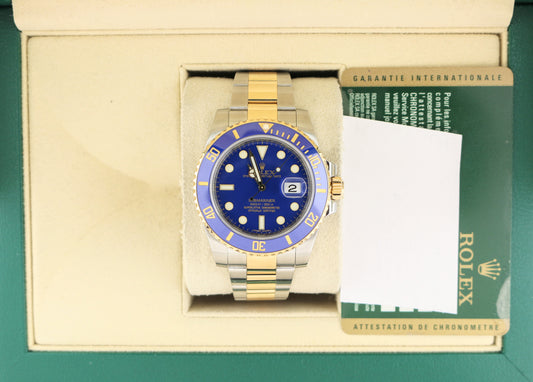 2012 Rolex Submariner Date 116613 Flat Blue Dial TT 18kt Oyster With Papers 40mm