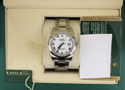 Unworn 2007 Rolex Datejust 116200 White Roman Full Stickers Oyster W Papers 36mm