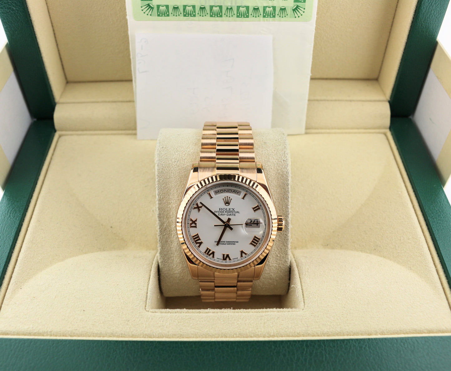 2002 Rolex Day-Date 118235 White Roman Dial 18kt President Rose W/Papers 36mm