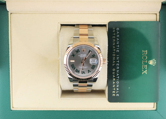 OHA 2024 Rolex Datejust 126331 Wimbledon Roman Dial TT 18kt Oyster Rose W Paper 41mm