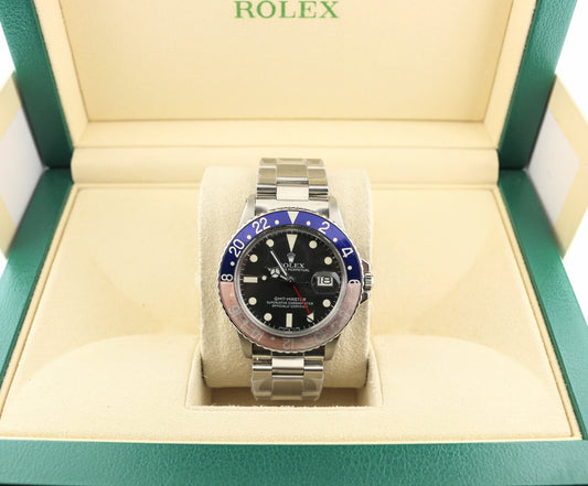OH 1973 Rolex GMT-Master 1675 MK4 Ghost Pepsi Black Dial SS Oyster No Papers 40mm