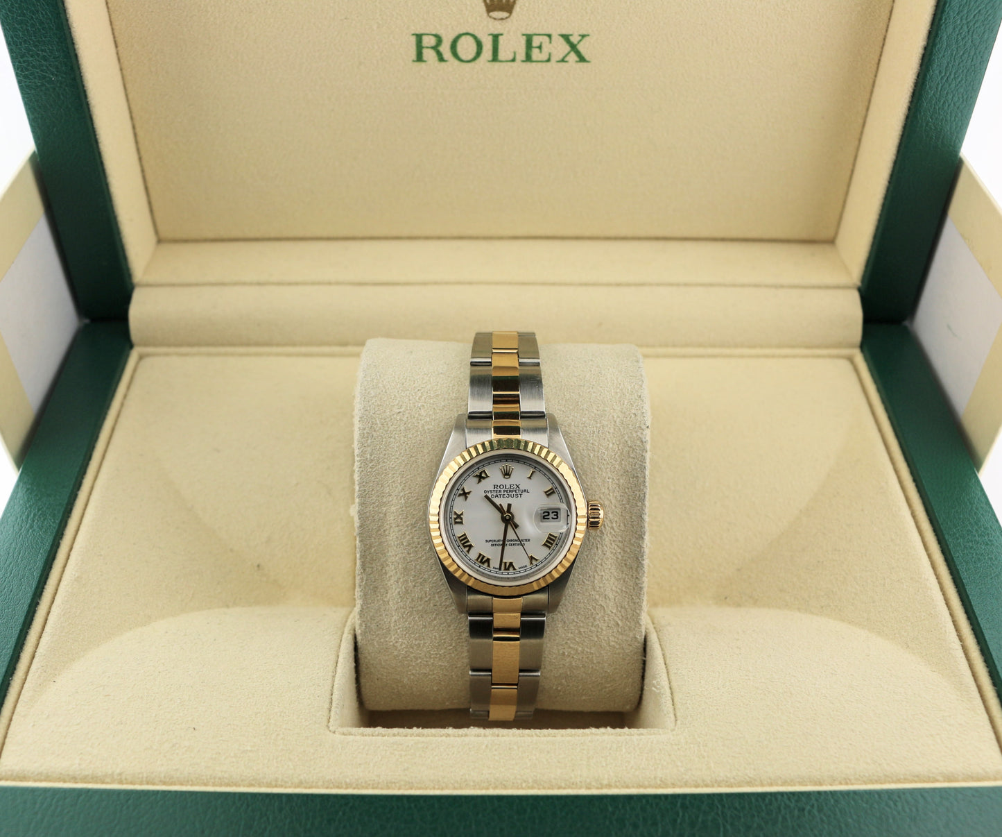 2000 Rolex Ladies Datejust 79173 White Roman Dial TT 18kt Oyster No Papers 26mm