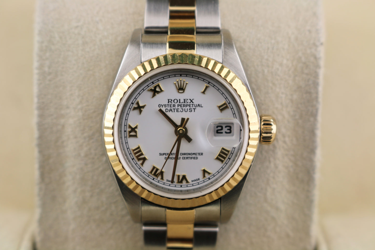 2000 Rolex Ladies Datejust 79173 White Roman Dial TT 18kt Oyster No Papers 26mm