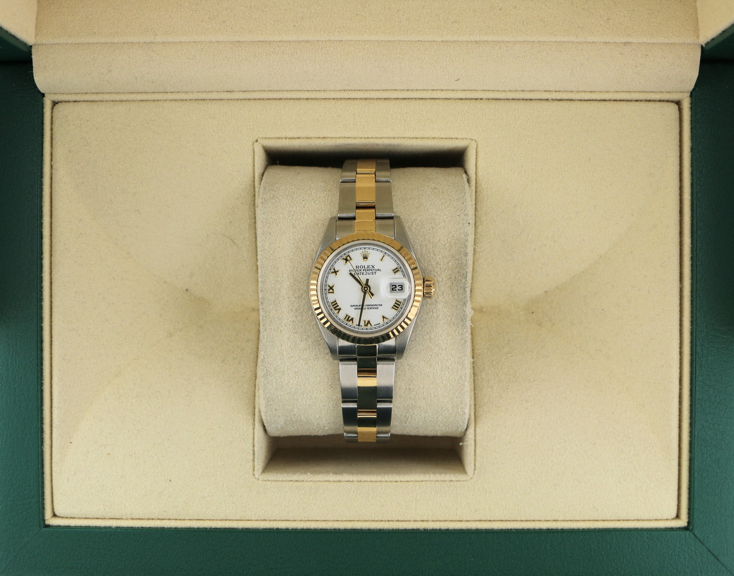 2000 Rolex Ladies Datejust 79173 White Roman Dial TT 18kt Oyster No Papers 26mm