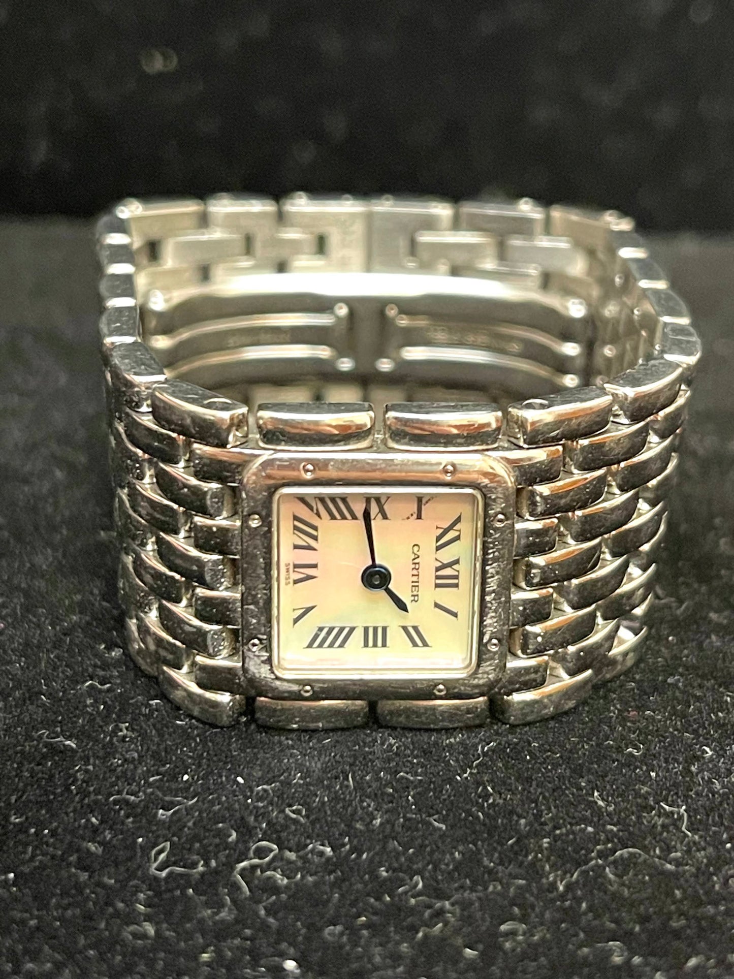Cartier Panthere Ruban 2420 White Mop Dial Stainless Steel Bracelet No Papers