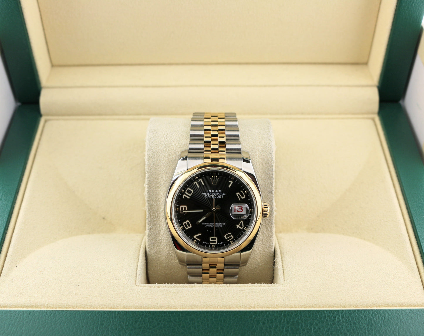 2009 Rolex Datejust 116203 Black Concentric Arabic Dial TT 18kt Jubilee 36mm
