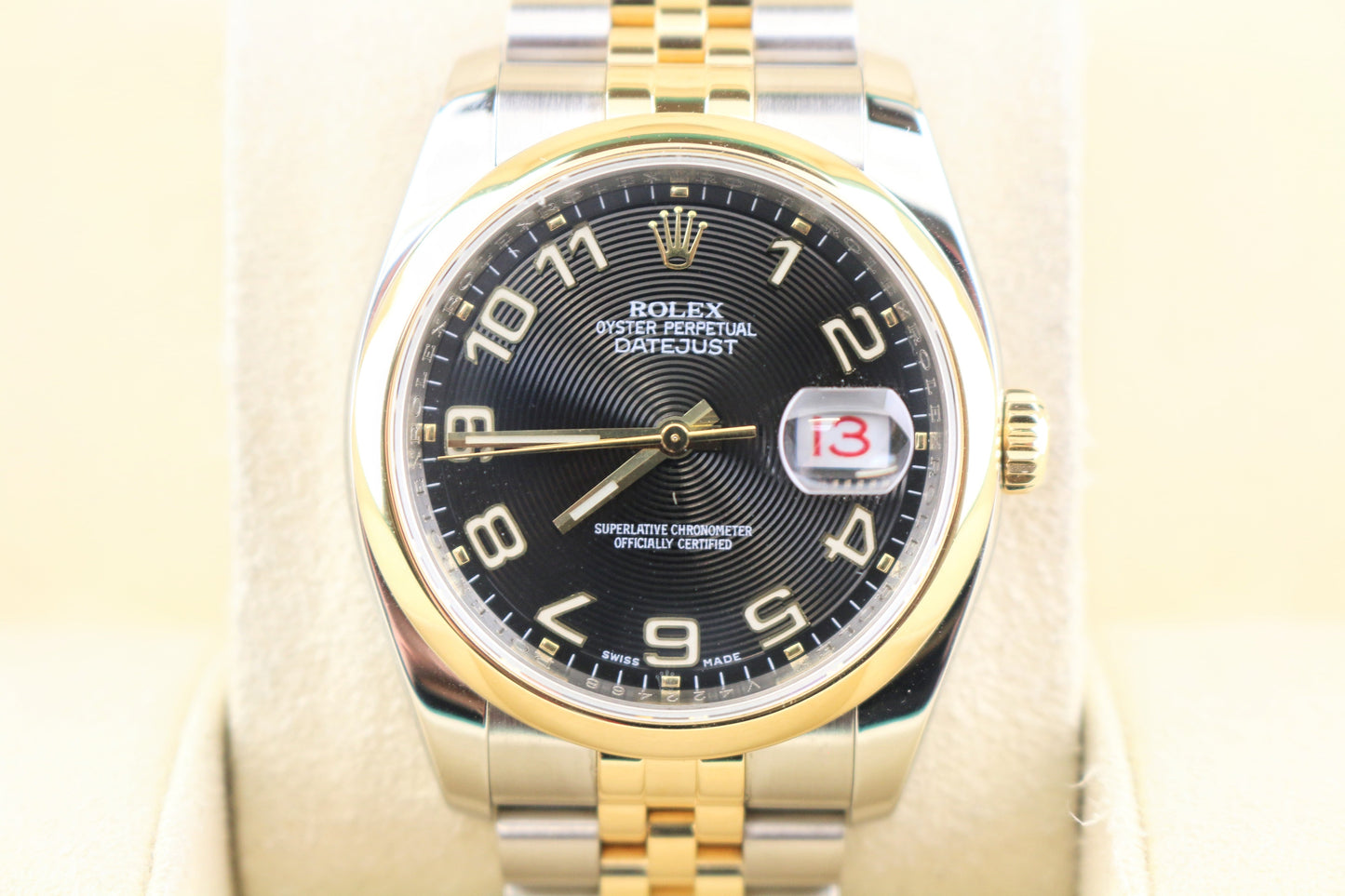 2009 Rolex Datejust 116203 Black Concentric Arabic Dial TT 18kt Jubilee 36mm