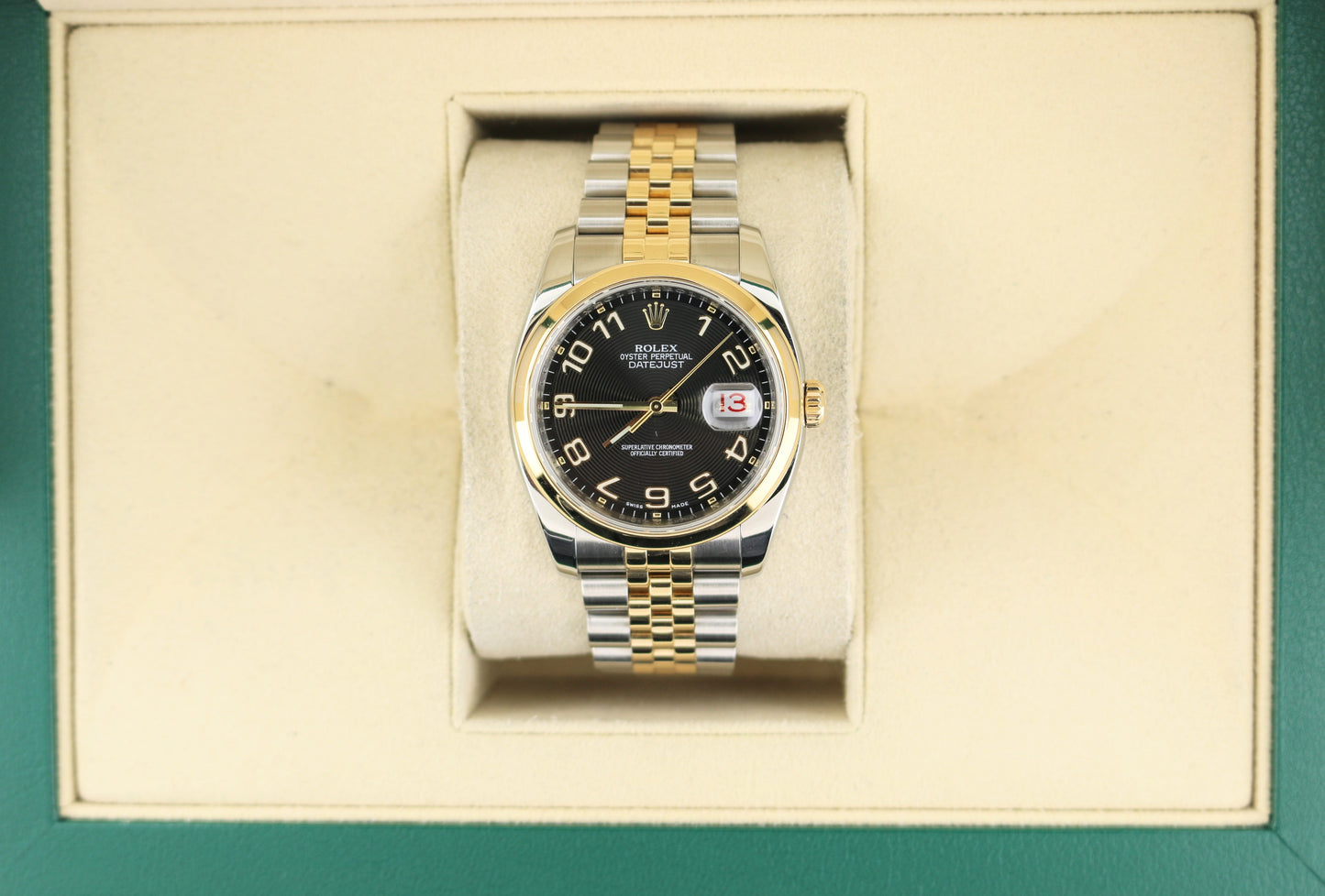 2009 Rolex Datejust 116203 Black Concentric Arabic Dial TT 18kt Jubilee 36mm
