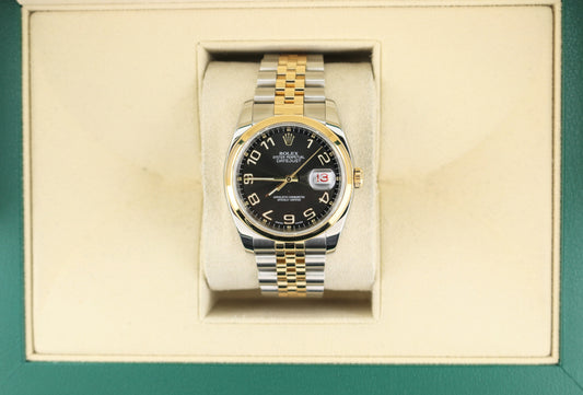 2009 Rolex Datejust 116203 Black Concentric Arabic Dial TT 18kt Jubilee 36mm
