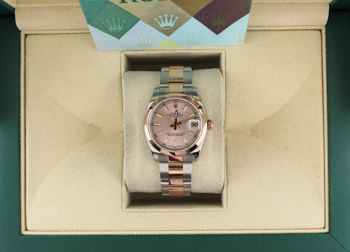 2013 Rolex Datejust Midsize 178241 Pink Dial TT 18kt Oyster Rose W/ Papers 31mm