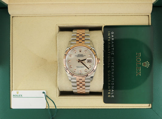 Unworn 2025 Rolex Datejust 126231 White MOP Diamond TT Jubilee Rose W Paper 36mm