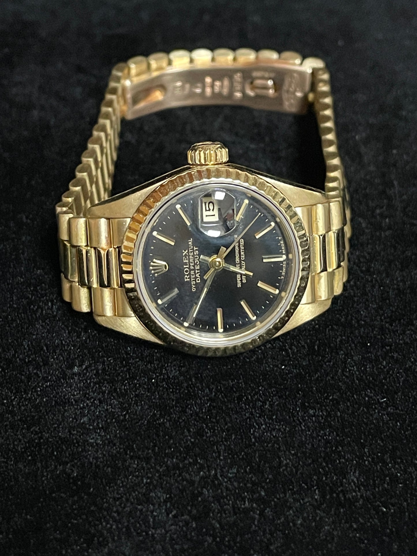 1986 Rolex Ladies President 69178 Black Dial 18kt YG Datejust No Papers 26mm