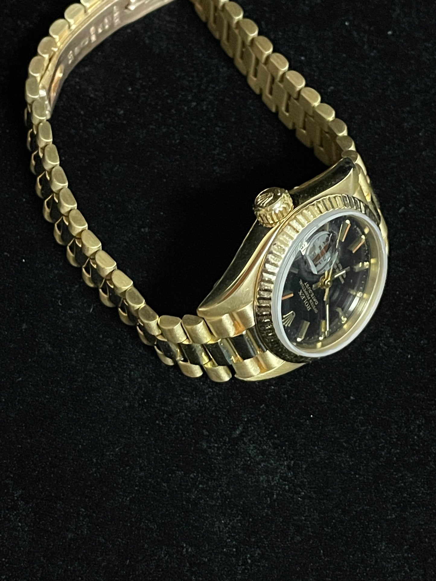 1986 Rolex Ladies President 69178 Black Dial 18kt YG Datejust No Papers 26mm