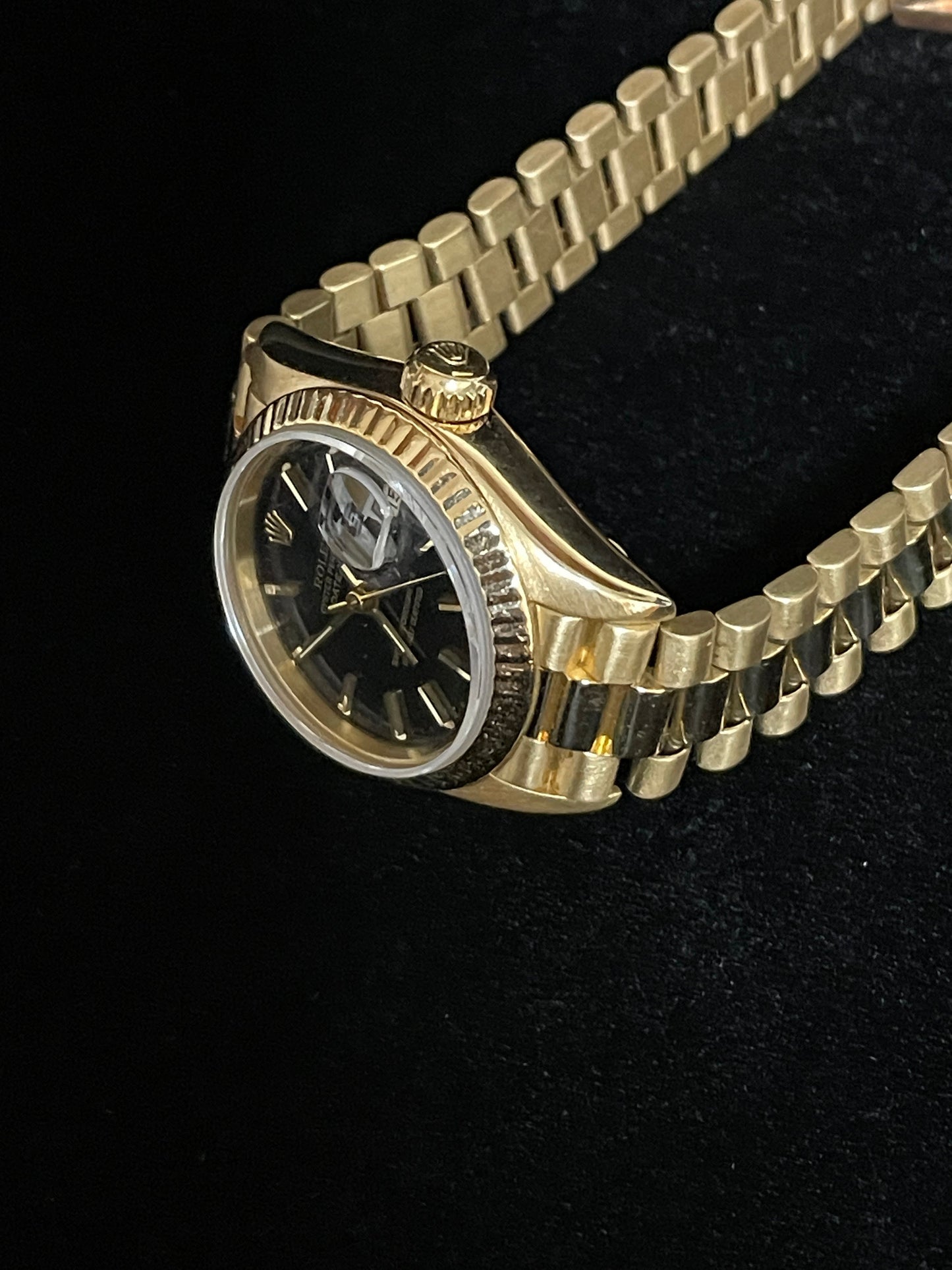 1986 Rolex Ladies President 69178 Black Dial 18kt YG Datejust No Papers 26mm