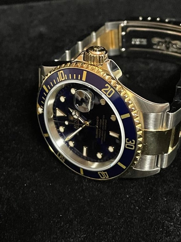 2004 Rolex Submariner Bluesy 16613 Blue Dial TT 18kt SEL Oyster No Holes 40mm