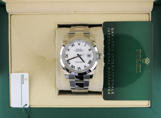 OHA 2024 Rolex Datejust 126300 White Roman Dial SS Oyster With Papers 41mm
