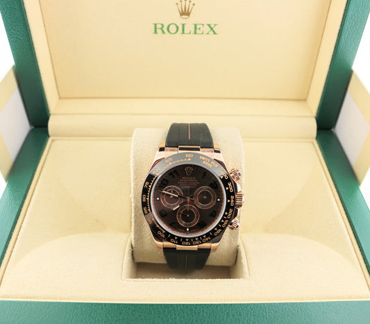 2016 Rolex Daytona 116515 Chocolate Arabic Dial 18kt RG Black RubberB Strap 40mm