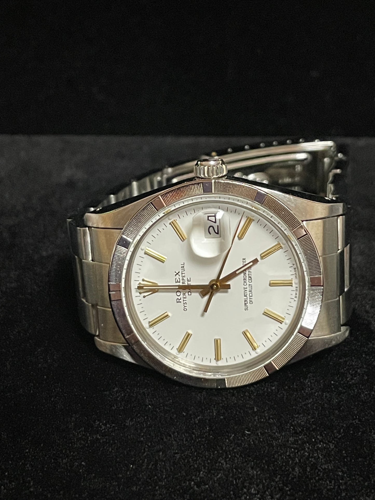 1984 Rolex Date 15010 White Dial Engine Turned Bezel SS Oyster No Papers 34mm