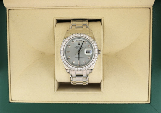 Rolex Day-Date 18946 Ice Blue Diamond Dial and Bezel Platinum Pearlmaster 39mm