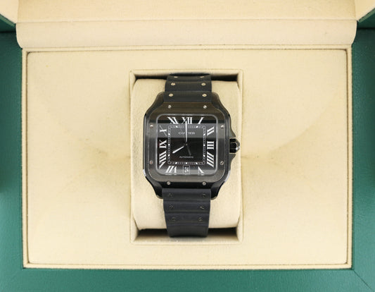 Cartier Santos WSSA0039 Black Roman Dial Black Rubber Strap No Papers 39.8mm