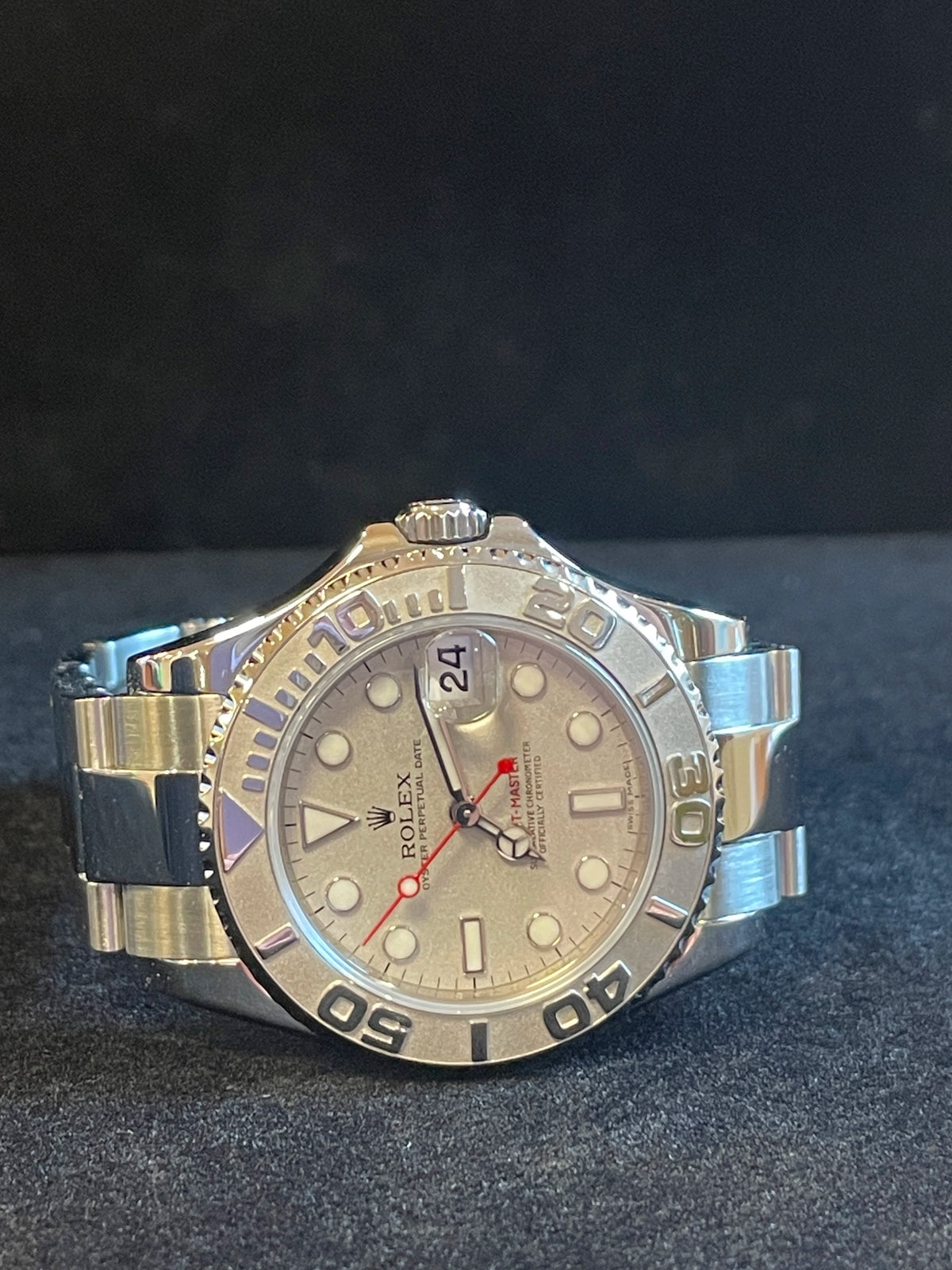2010 Rolex Yacht-Master 168622 Platinum Dial SS Oyster Engraved Rehault 35mm