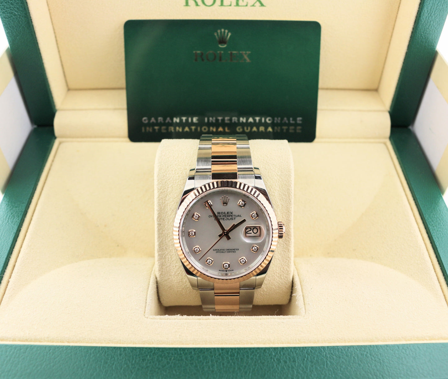 OHA 2023 Rolex Datejust 126231 White MOP Diamond Dial TT Rose Oyster W/ Papers 36mm