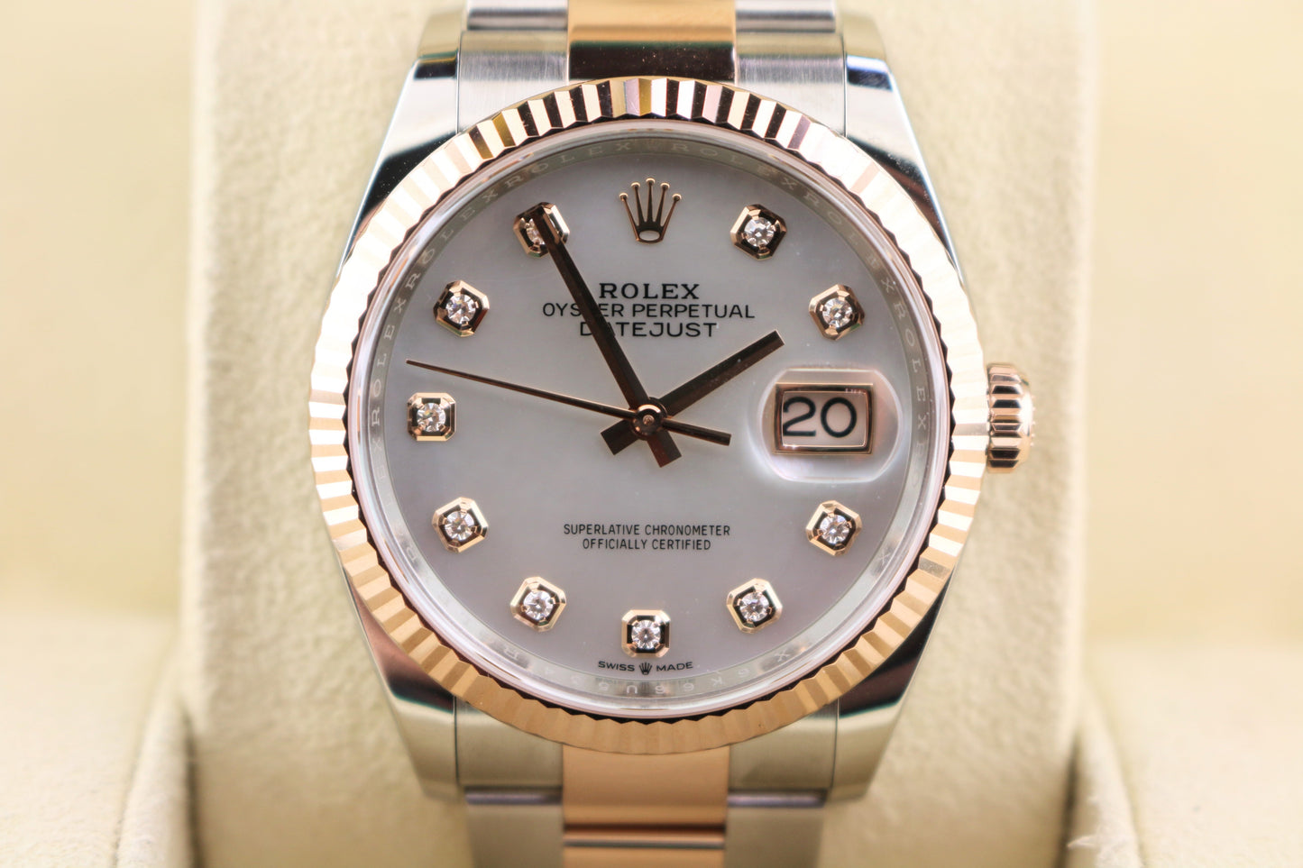 OHA 2023 Rolex Datejust 126231 White MOP Diamond Dial TT Rose Oyster W/ Papers 36mm