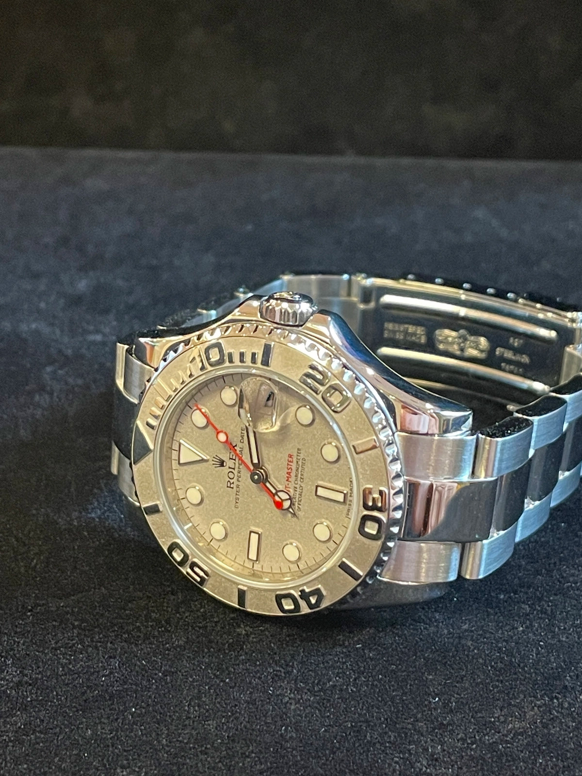 2010 Rolex Yacht-Master 168622 Platinum Dial SS Oyster Engraved Rehault 35mm