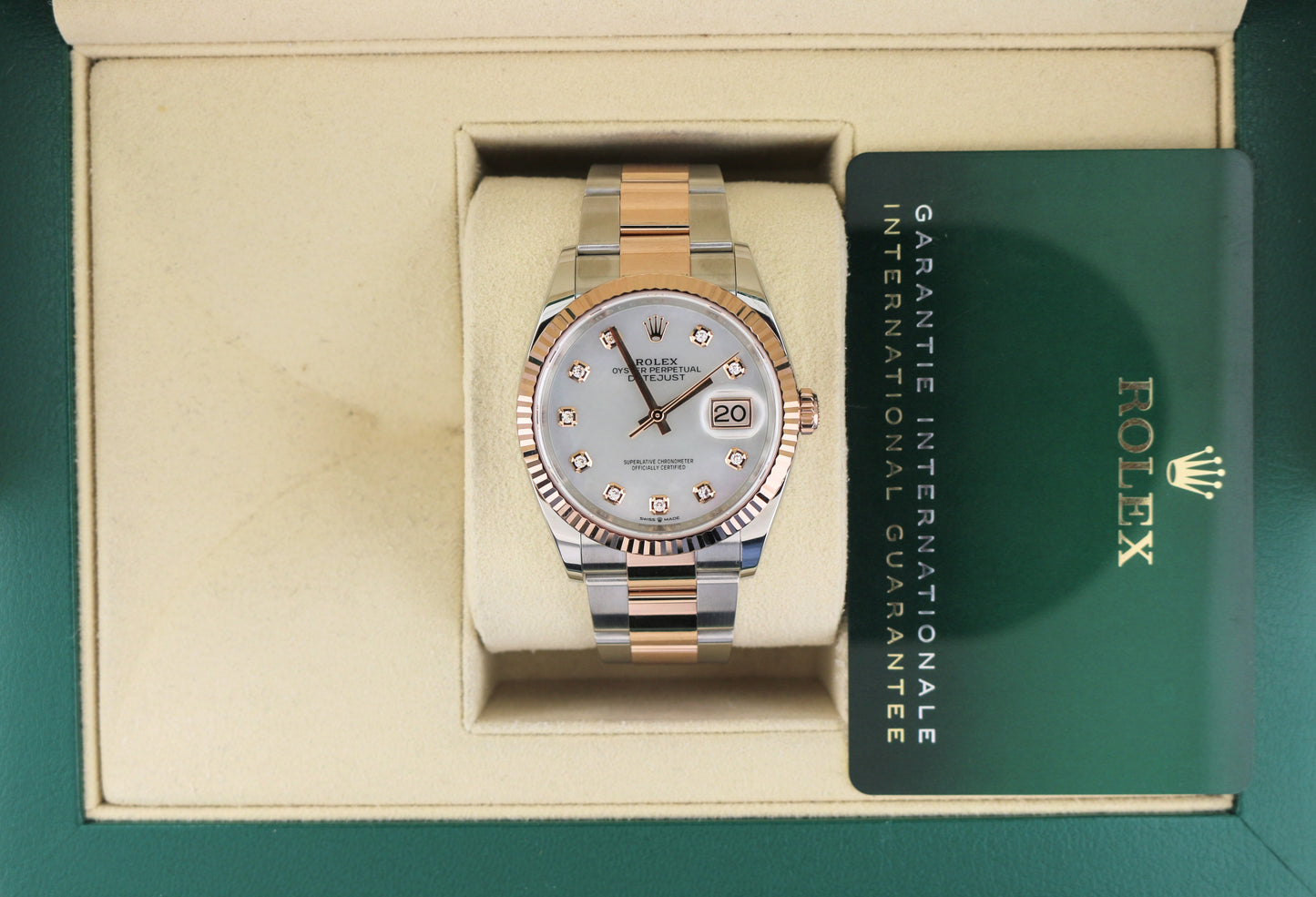 OHA 2023 Rolex Datejust 126231 White MOP Diamond Dial TT Rose Oyster W/ Papers 36mm