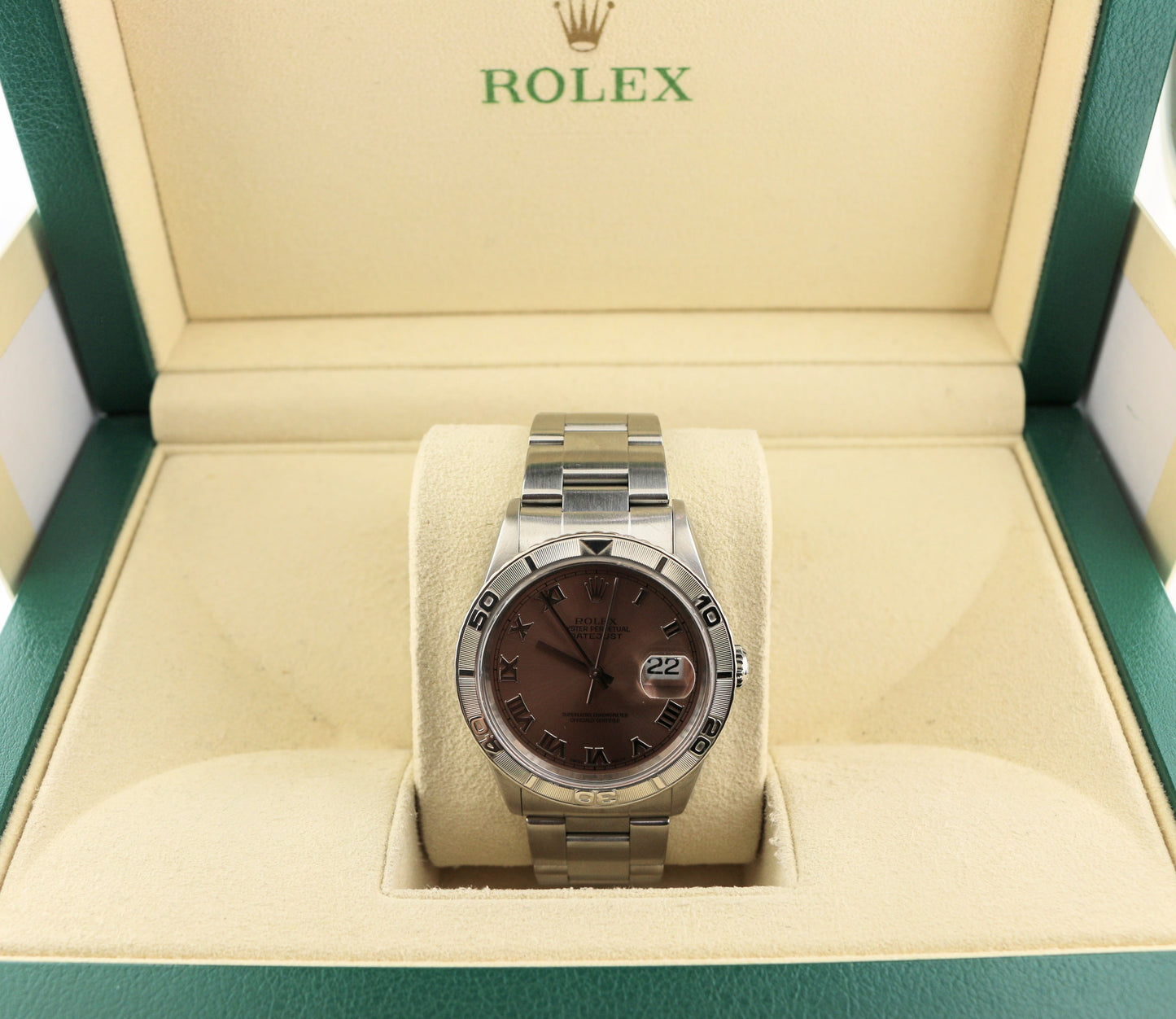 1999 Rolex Datejust Turnograph 16264 Pink Salmon Roman Dial SS Oyster 36mm