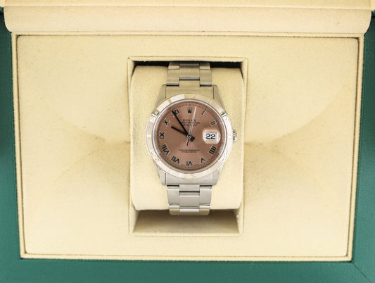 1999 Rolex Datejust Turnograph 16264 Pink Salmon Roman Dial SS Oyster 36mm