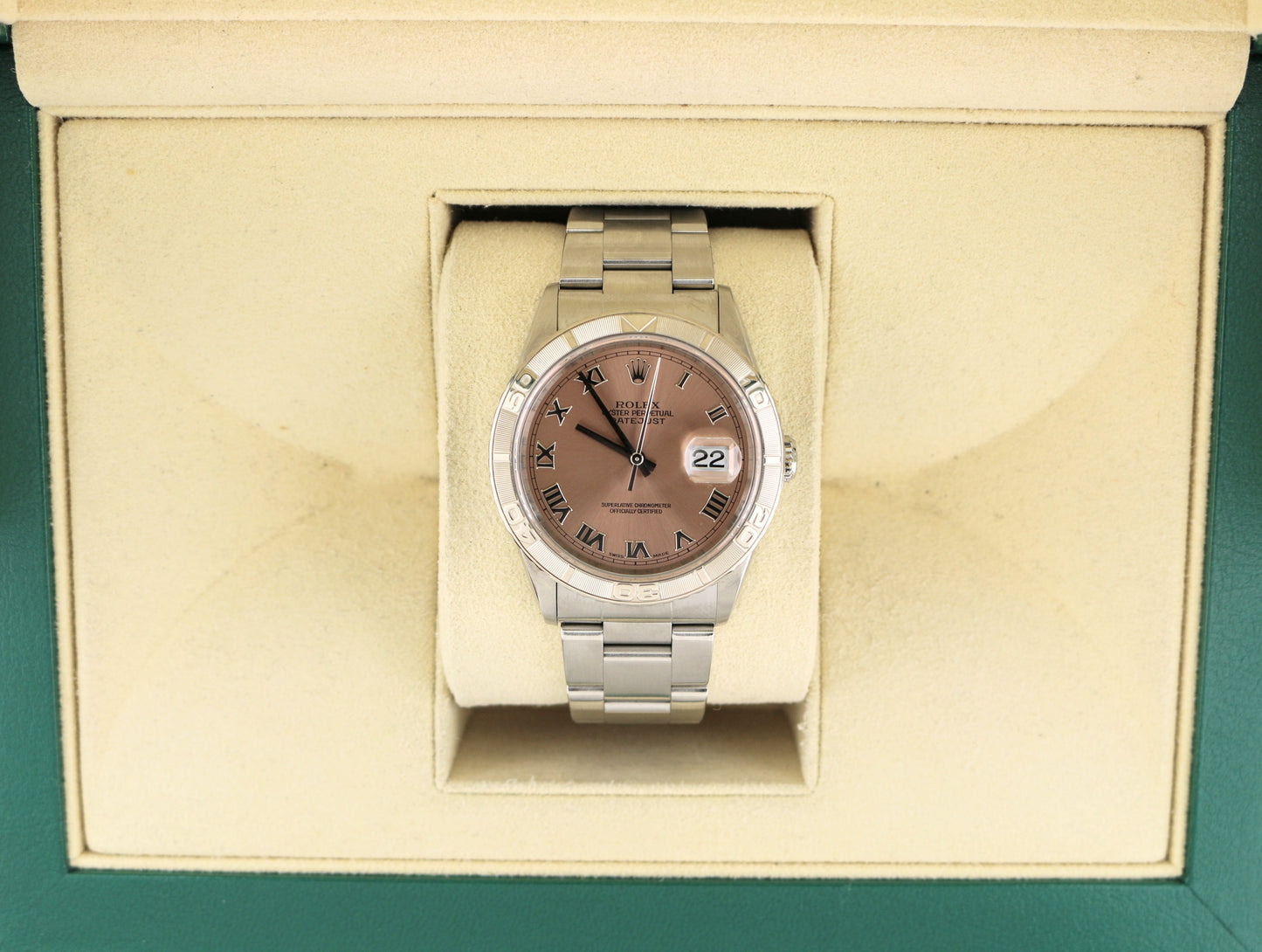 1999 Rolex Datejust Turnograph 16264 Pink Salmon Roman Dial SS Oyster 36mm