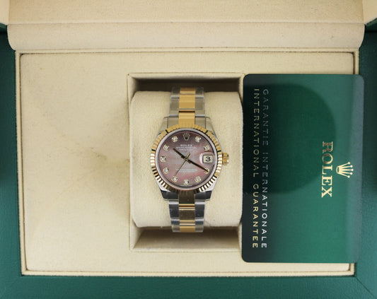 OHA 2020 Rolex Datejust 278273 Midsize Tahitian MOP Diamond TT Oyster W Papers 31mm