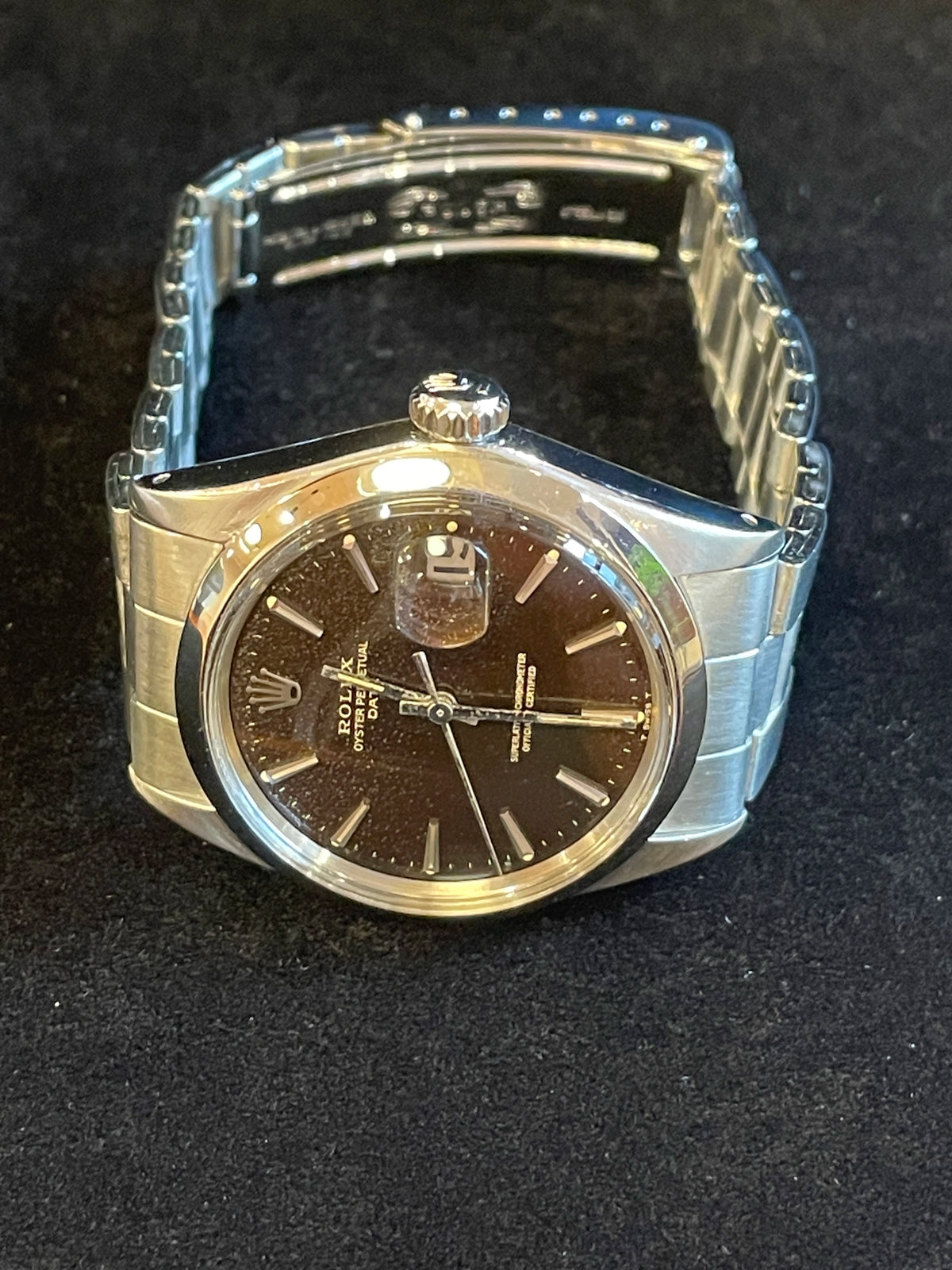 1970 Rolex Date 1500 Black Gilt Dial SS Rivet Oyster No Papers 34mm