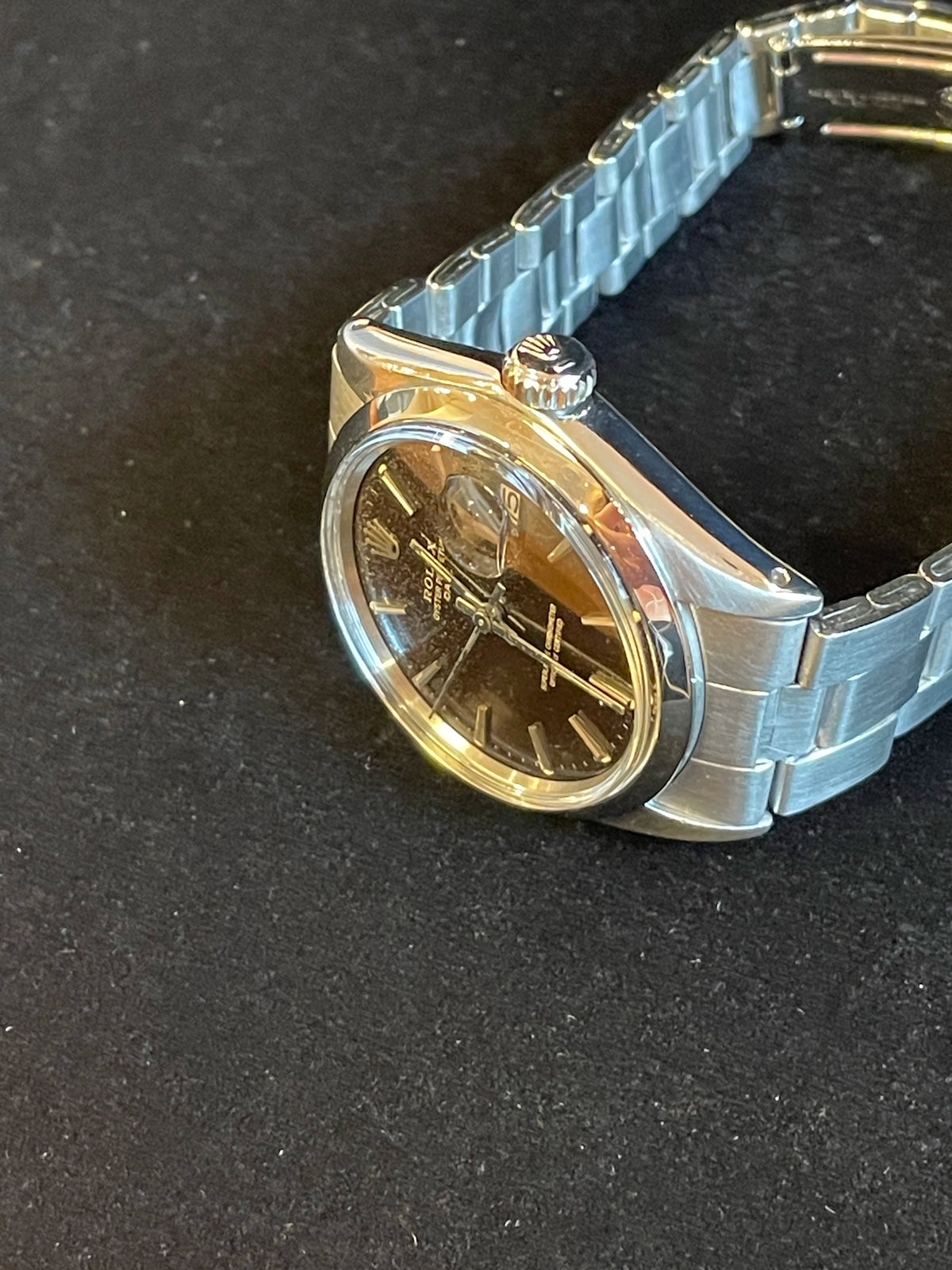 1970 Rolex Date 1500 Black Gilt Dial SS Rivet Oyster No Papers 34mm