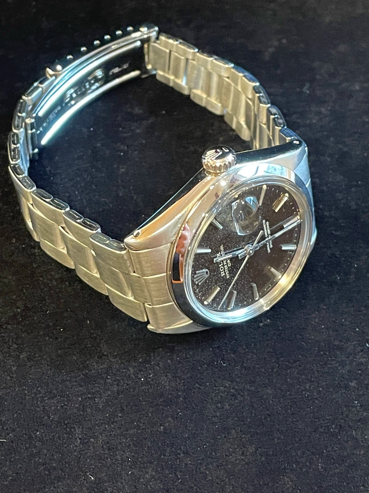 1970 Rolex Date 1500 Black Gilt Dial SS Rivet Oyster No Papers 34mm