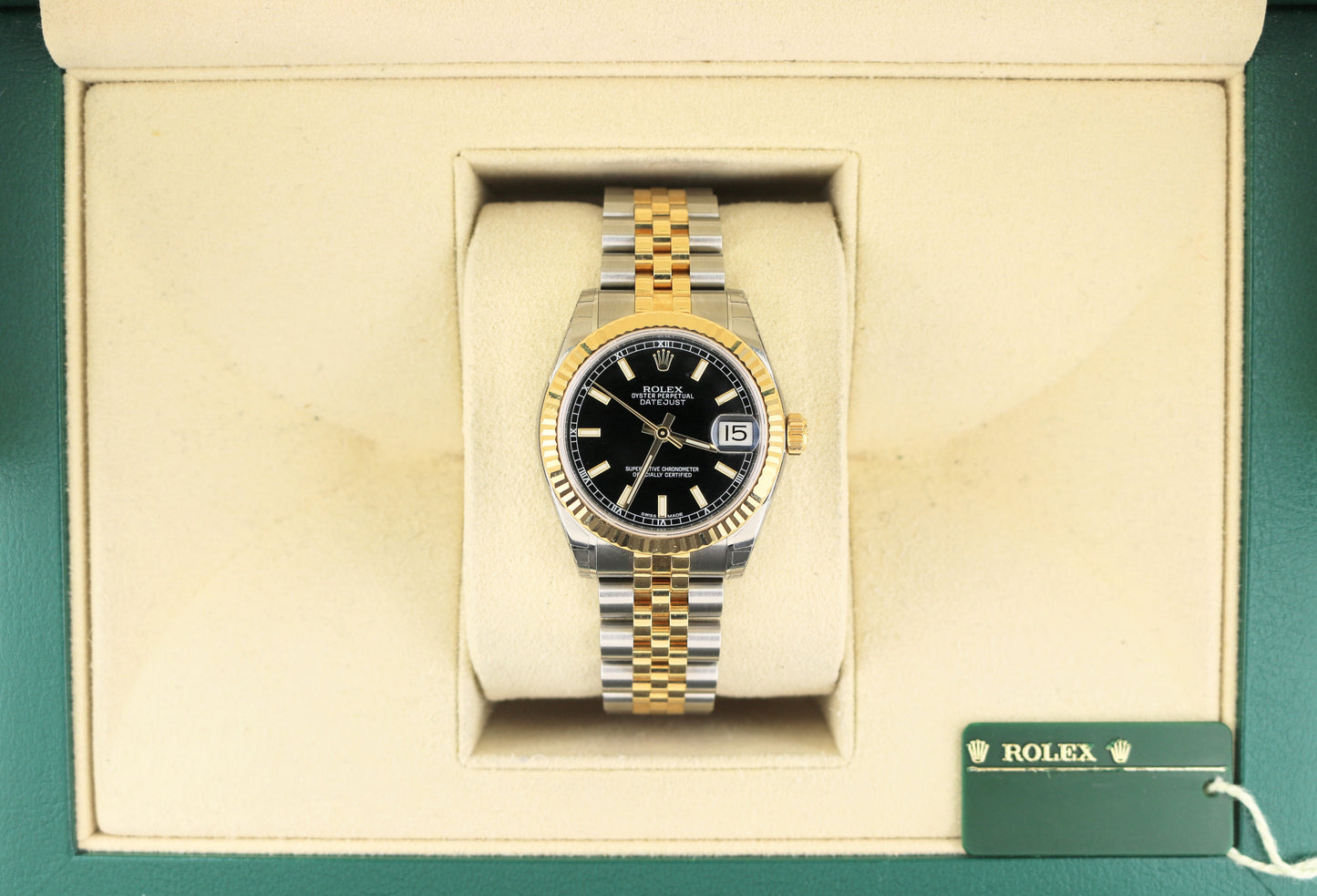 NOS 2013 Rolex Midsize Datejust 178273 Black Dial Stickered TT 18kt Jubilee 31mm