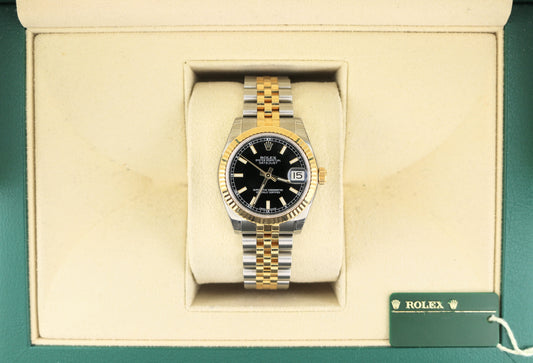 NOS 2013 Rolex Midsize Datejust 178273 Black Dial Stickered TT 18kt Jubilee 31mm