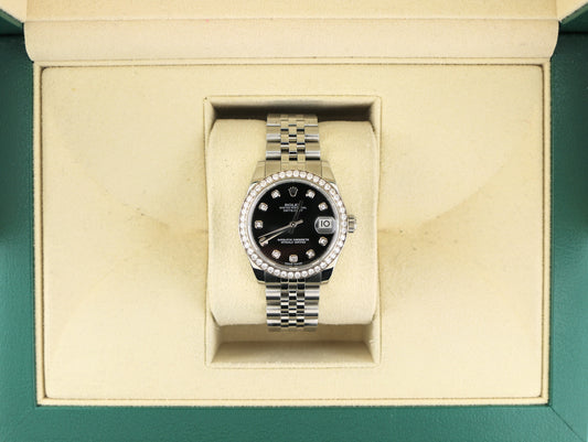 2017 Rolex Datejust 178384 Black Diamond Dial and Bezel SS Jubilee No Paper 31mm