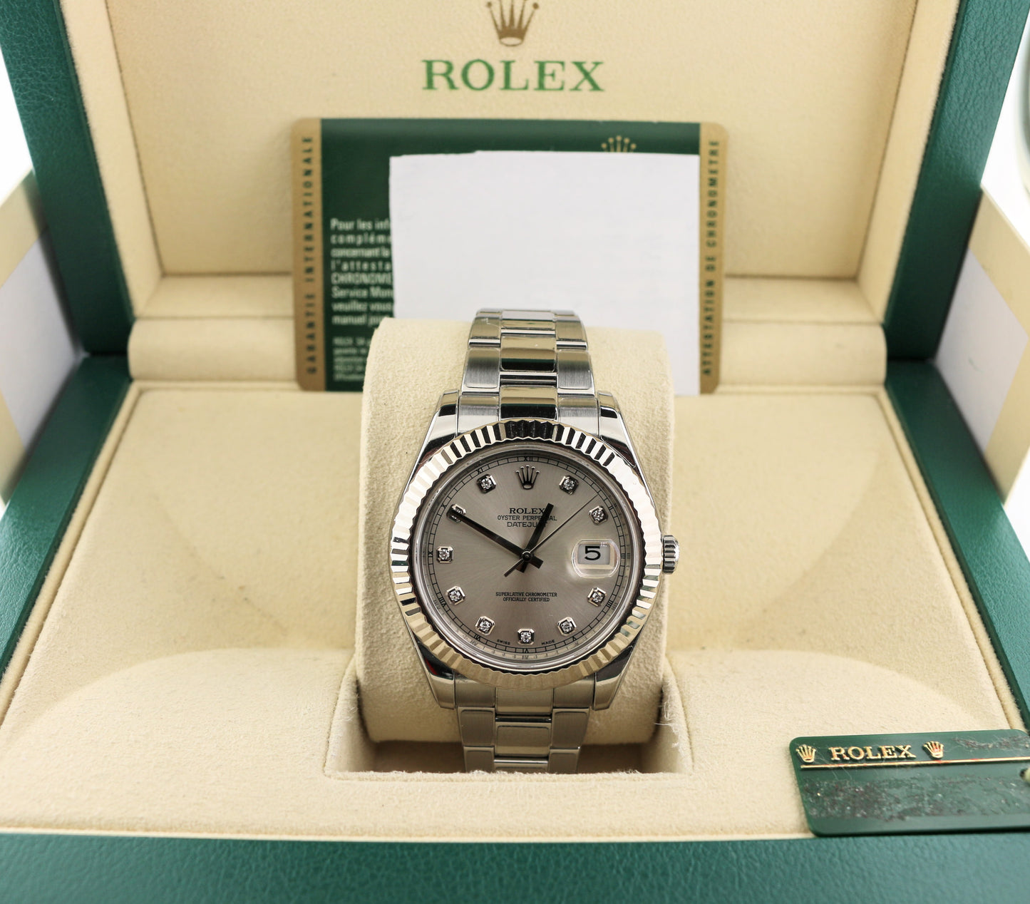 2009 Rolex Datejust 116334 Silver Diamond Dial SS Oyster With Papers 41mm