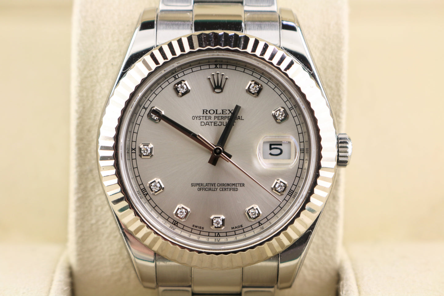 2009 Rolex Datejust 116334 Silver Diamond Dial SS Oyster With Papers 41mm