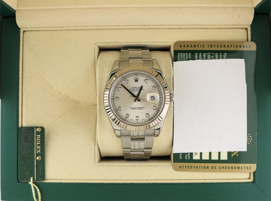 2009 Rolex Datejust 116334 Silver Diamond Dial SS Oyster With Papers 41mm
