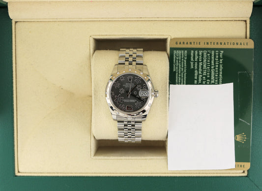 2013 Rolex Datejust 178344 Grey Floral Dial Diamond Bezel SS Jubilee Papers 31mm