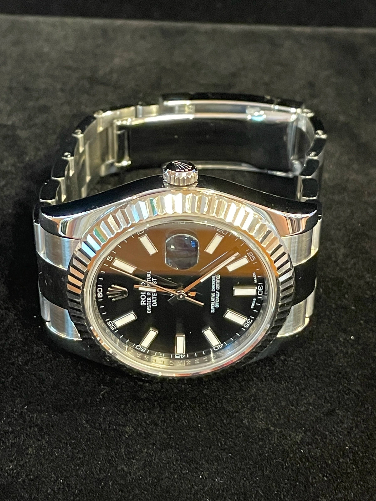 2012 Rolex Datejust 116334 Black Dial Fluted Bezel SS Oyster With Papers 41mm