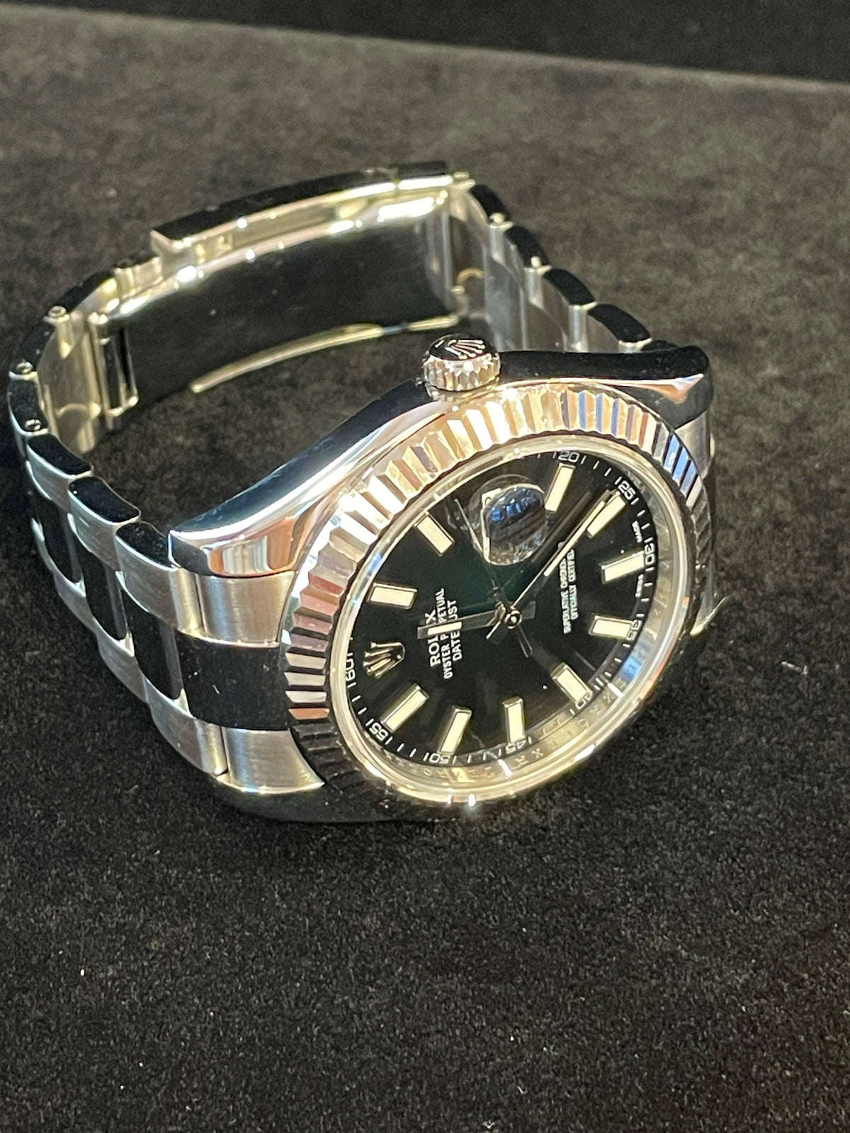 2012 Rolex Datejust 116334 Black Dial Fluted Bezel SS Oyster With Papers 41mm