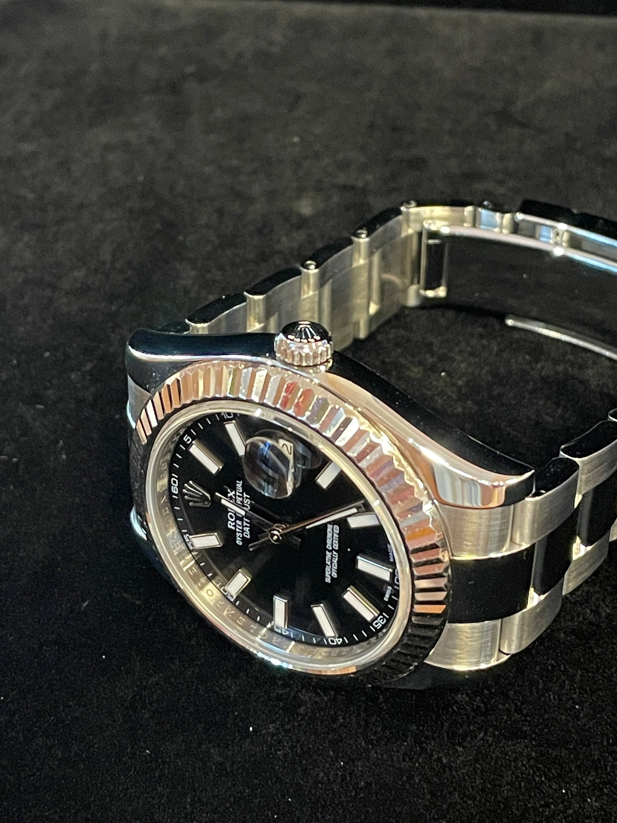 2012 Rolex Datejust 116334 Black Dial Fluted Bezel SS Oyster With Papers 41mm