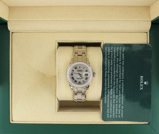 Rolex Datejust 80339 MOP Dial 2 Row Diam Bezel PearlMaster WG 18kt RSC 2022 29mm