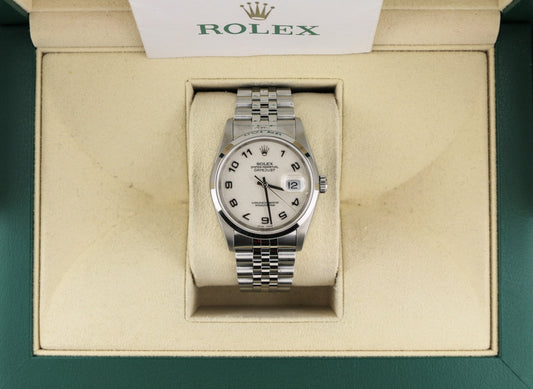 2005 Rolex Datejust 16200 Ivory White Jubilee Arabic SS Jubilee W/ Papers 36mm