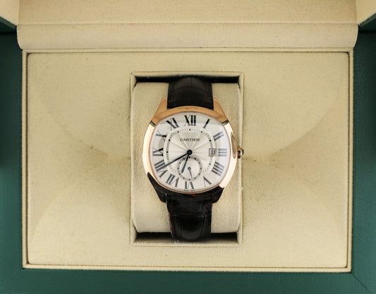 Cartier Drive 3651 White Roman Dial 18kt Rose Gold WGNM0003 Leather Strap 42mm